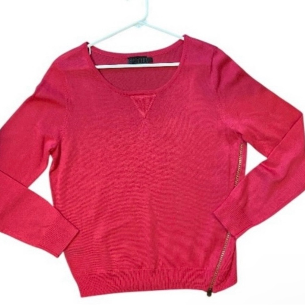 Forenza Hot Pink Scoop Neck Sweater with Side Zip Accent